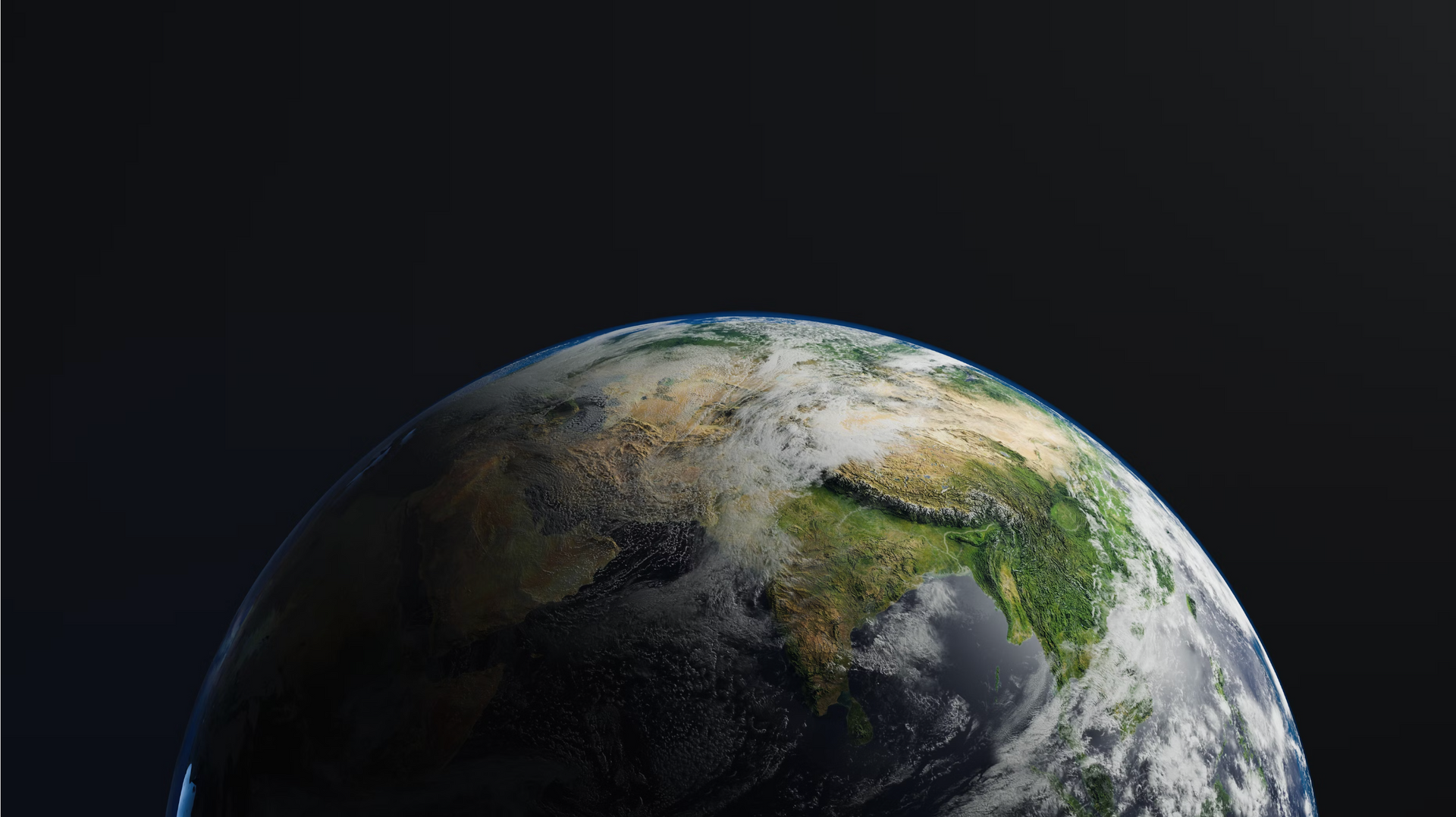 A close up of the earth from space on a black background.