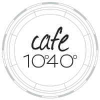 A black and white logo for a restaurant called cafe 1040.