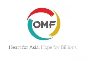 A logo for omf that says heart for asia hope for billions