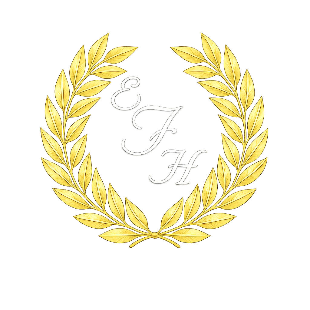 A gold laurel wreath on a white background.