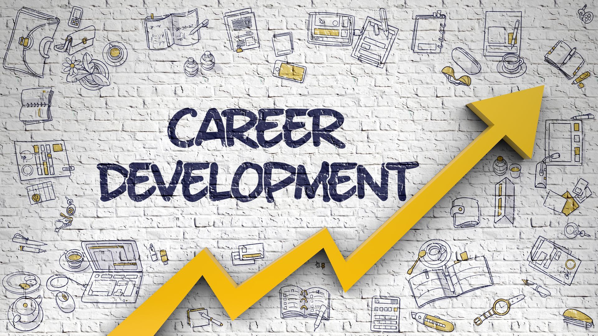 “CAREER DEVELOPMENT” text with a yellow upward arrow/graph on a gray background