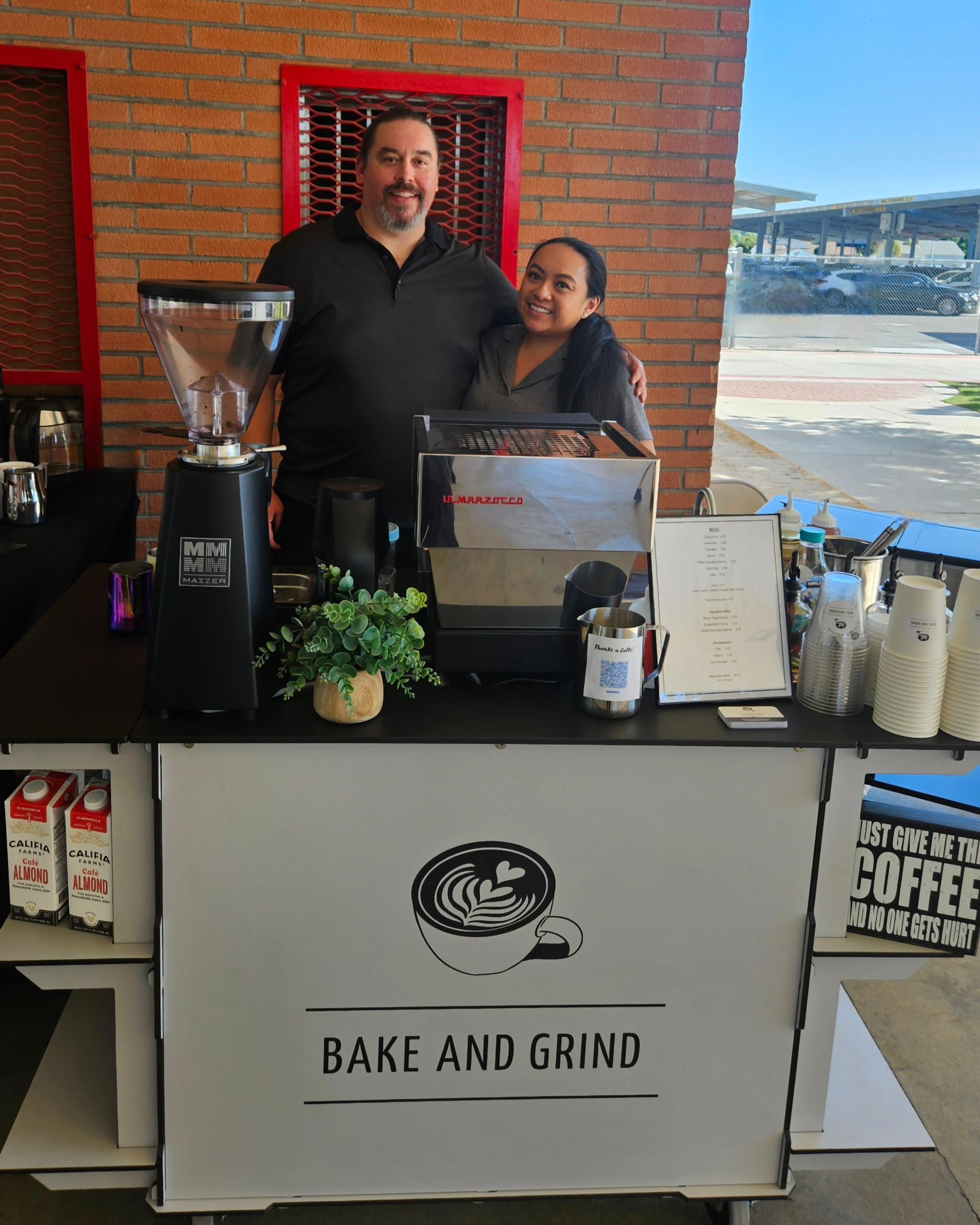 Bake and Grind owners Tony and Shelley with their mobile espresso bar