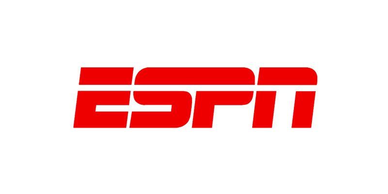 The espn logo is red and white on a white background.