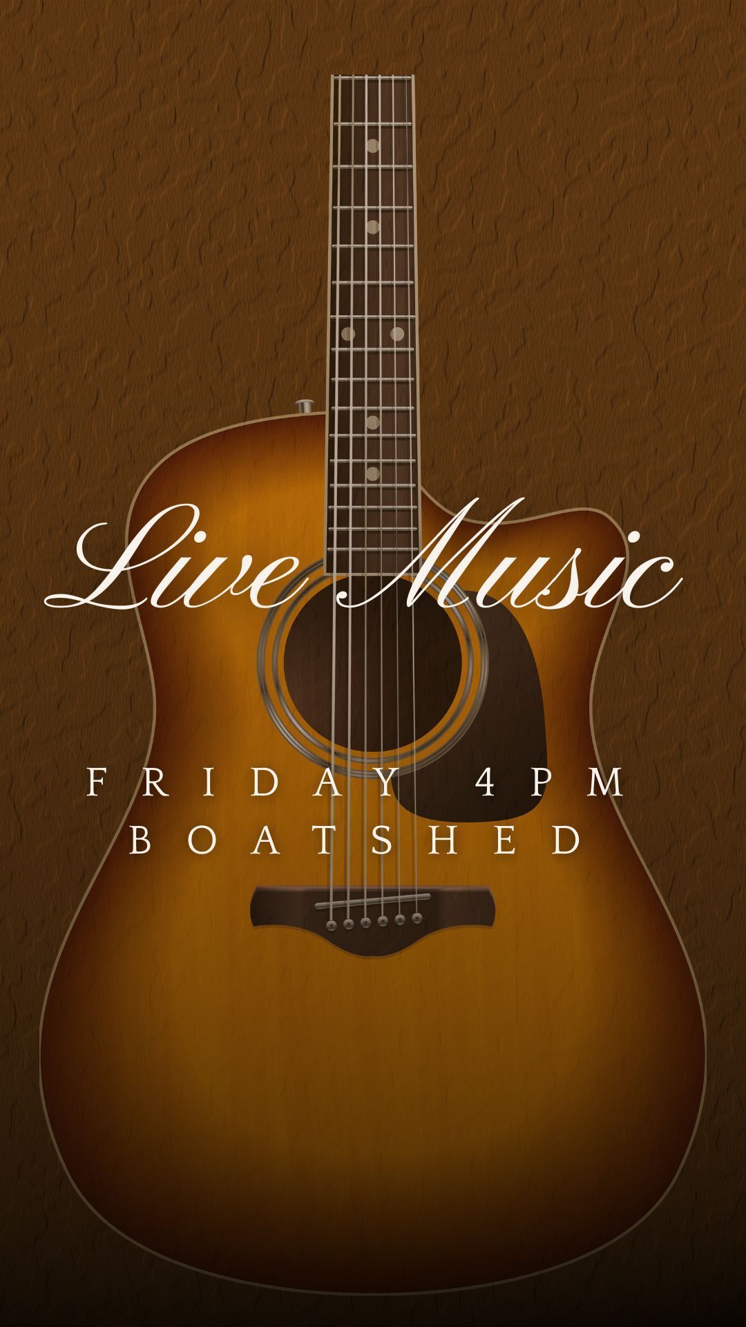 Brown Acoustic Guitar Poster Advertising Live Music Friday 4 Pm at Boat Shed — Gosford Sailing Club in Gosford, NSW