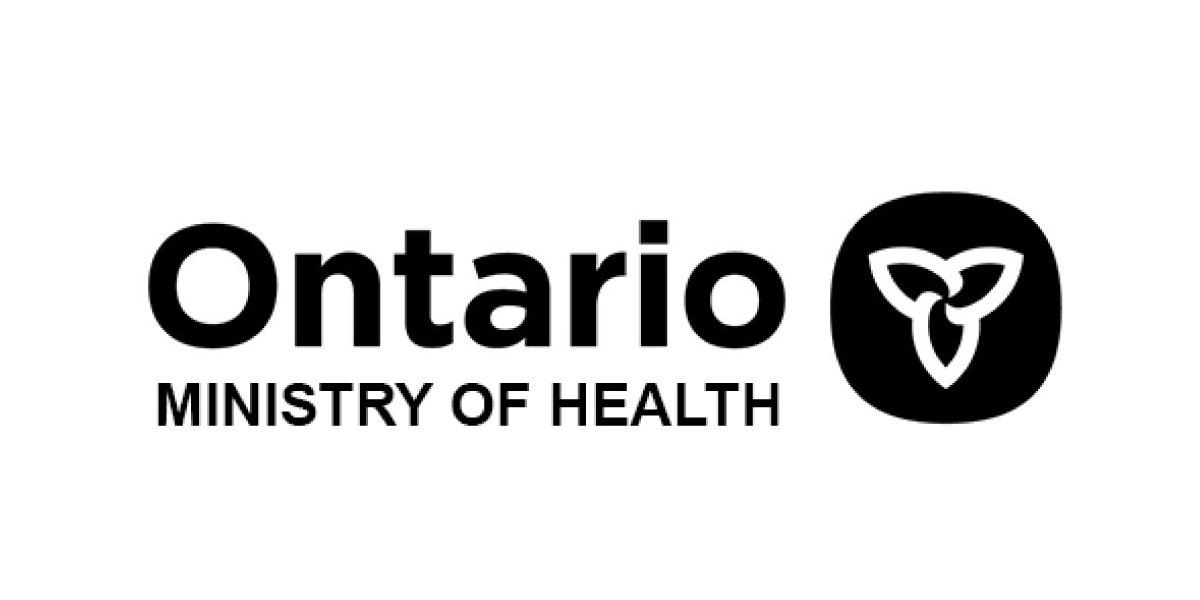 The ontario ministry of health logo is black and white.
