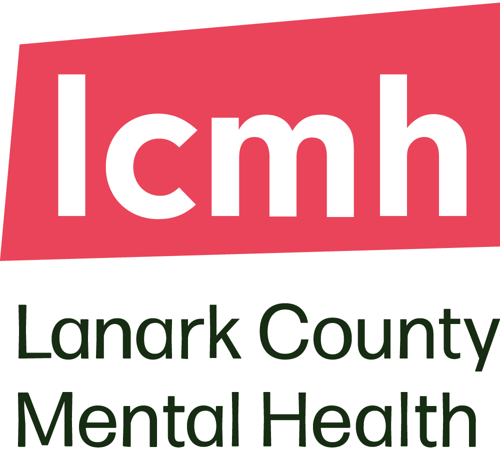 The logo for lanark county mental health is red and white.