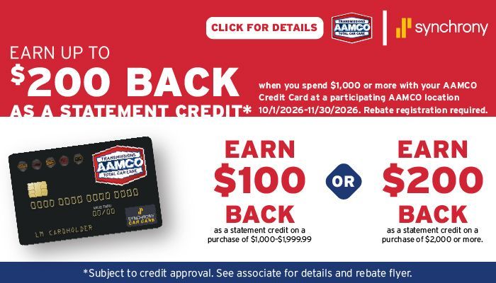 AAMCO promotion: Get 15% back (up to $150) via VISA prepaid card by mail or email with purchase of $299+ with AAMCO credit card.