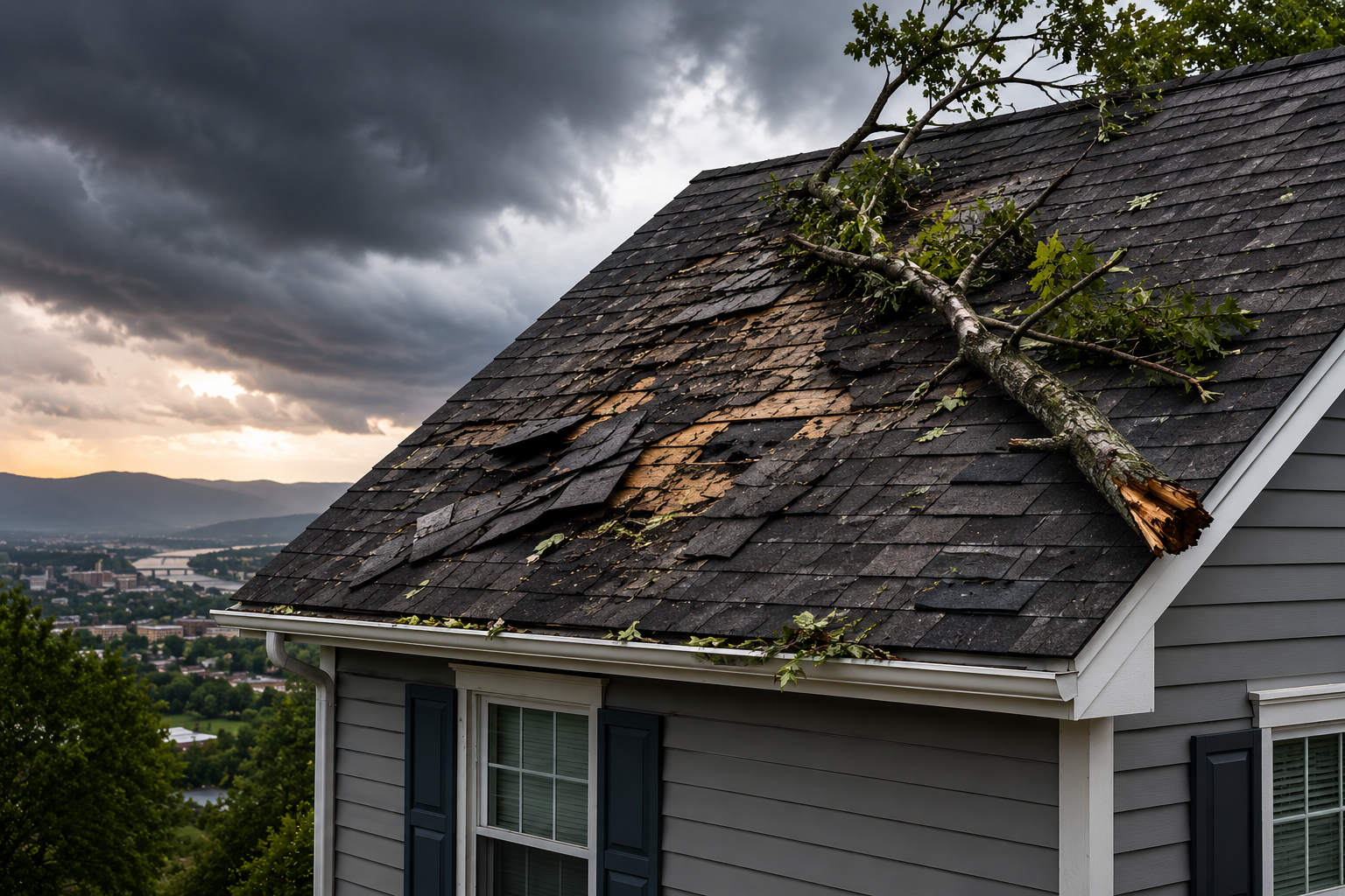 Wind-damaged shingles on a Chattanooga, TN roof