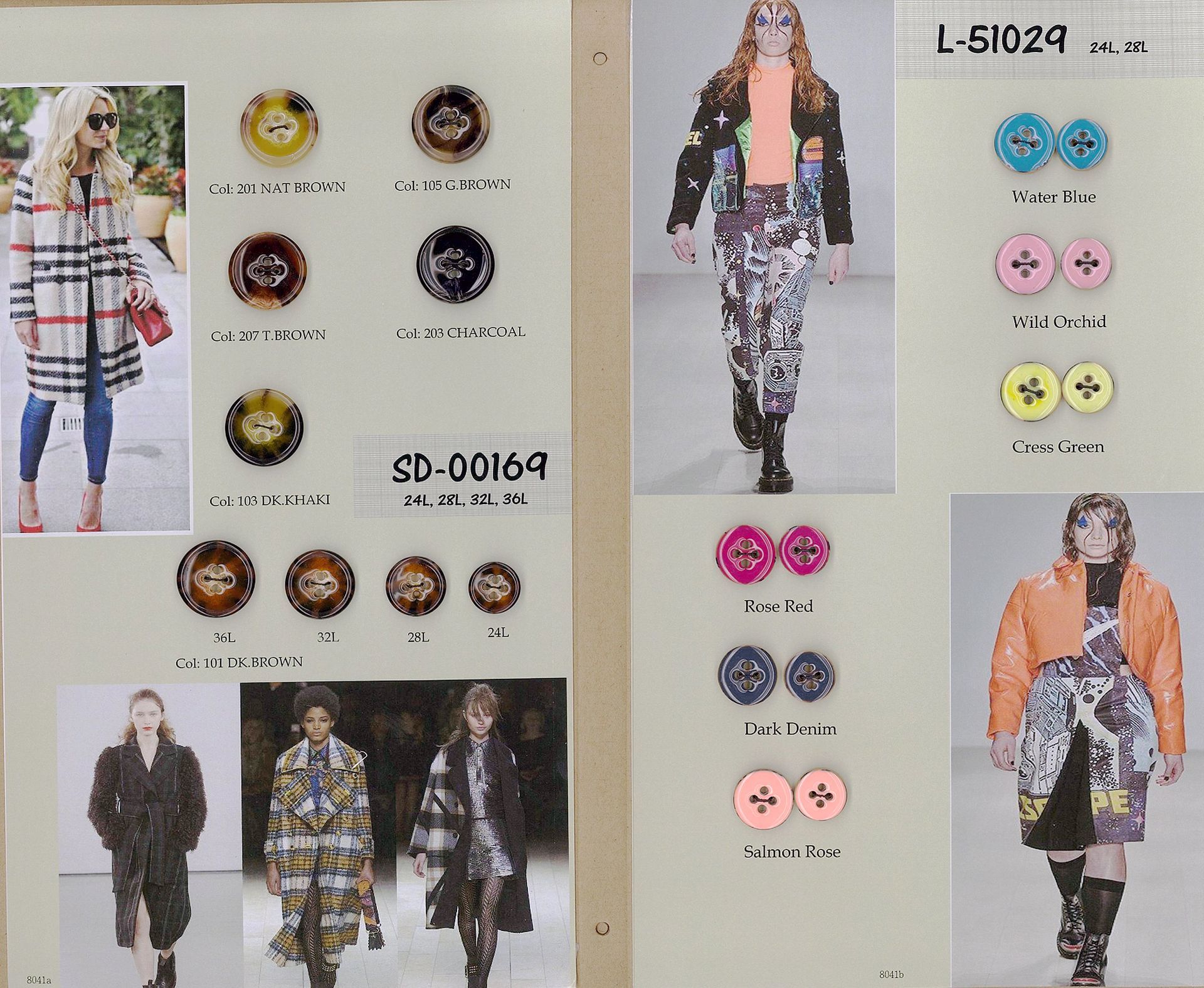 Fashion design board with outfit sketches, color swatches, and style reference photos