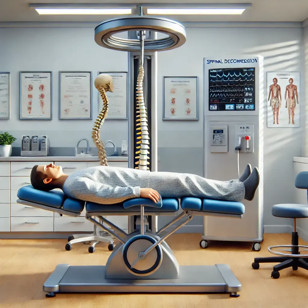 A man is laying in a chair with a skeleton in the background