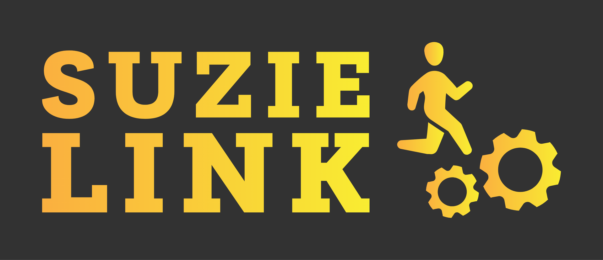 Our Services SUZIE LINK logo in yellow-orange with a running figure and two gear icons