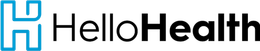 The hello health logo is blue and black on a white background.
