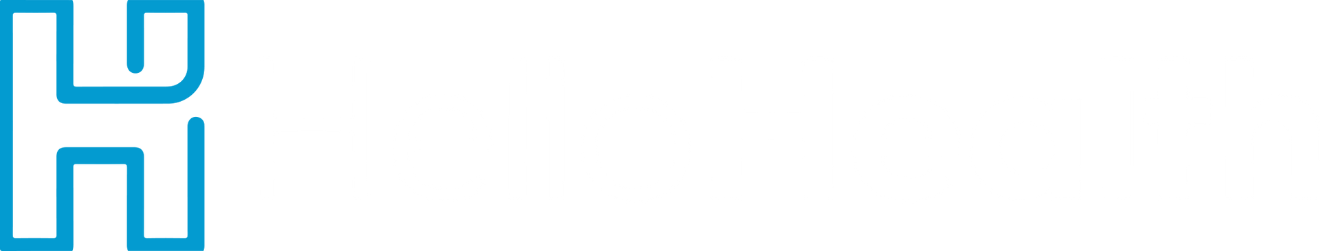 A blue and white logo on a white background.