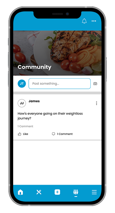 A cell phone with a community page open on it.