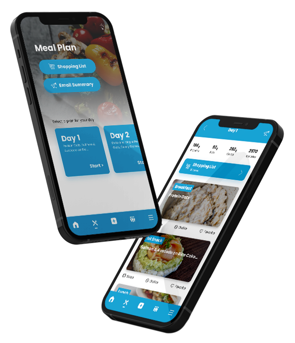 Two phones are displaying a meal plan on their screens.