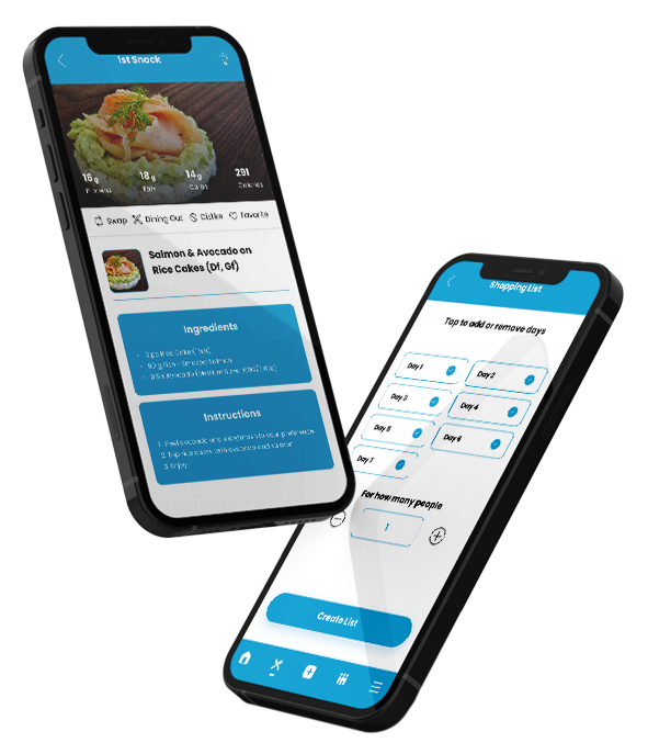 Two phones are displaying a food app on their screens.