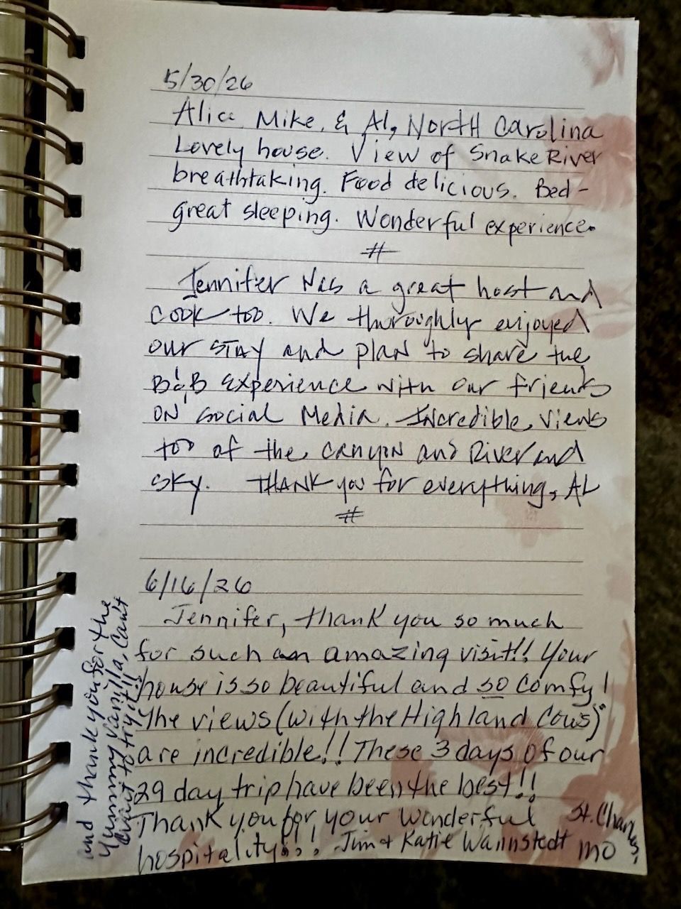 Handwritten notes on a spiral notebook page with pencil, photographed close up.