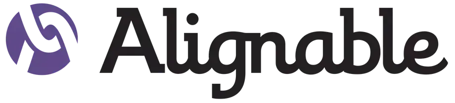 The word alignable is written in black on a white background.