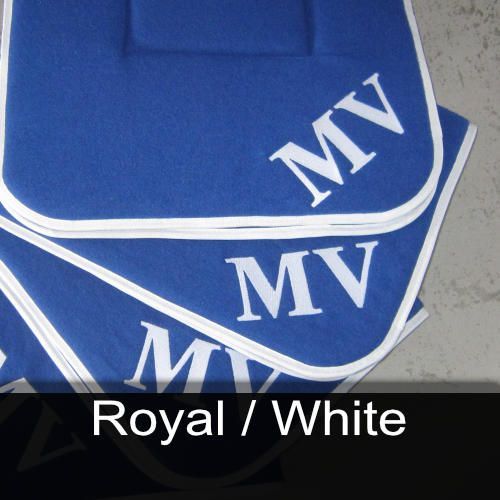 A blue and white item with the word mv on it