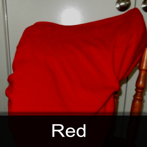 A chair with a red cloth on it and the word red below it