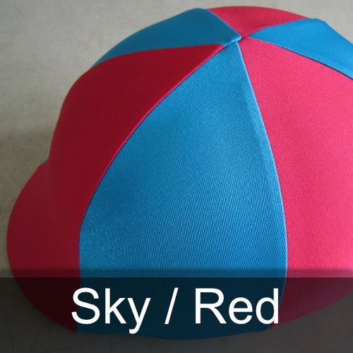 A red and blue hat with the words sky / red below it