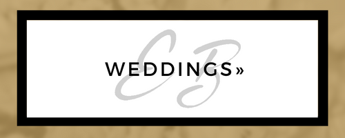 Wedding logo with black text and gray script on a white sign with a black border.
