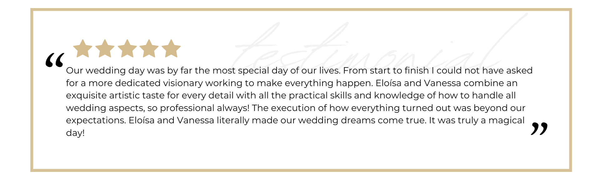 Gold stars above a white quote card with small gray text and decorative quotation marks