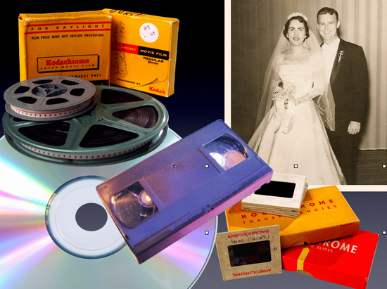 8mm film, Super8 film, video tapes, photos and 35mm slides