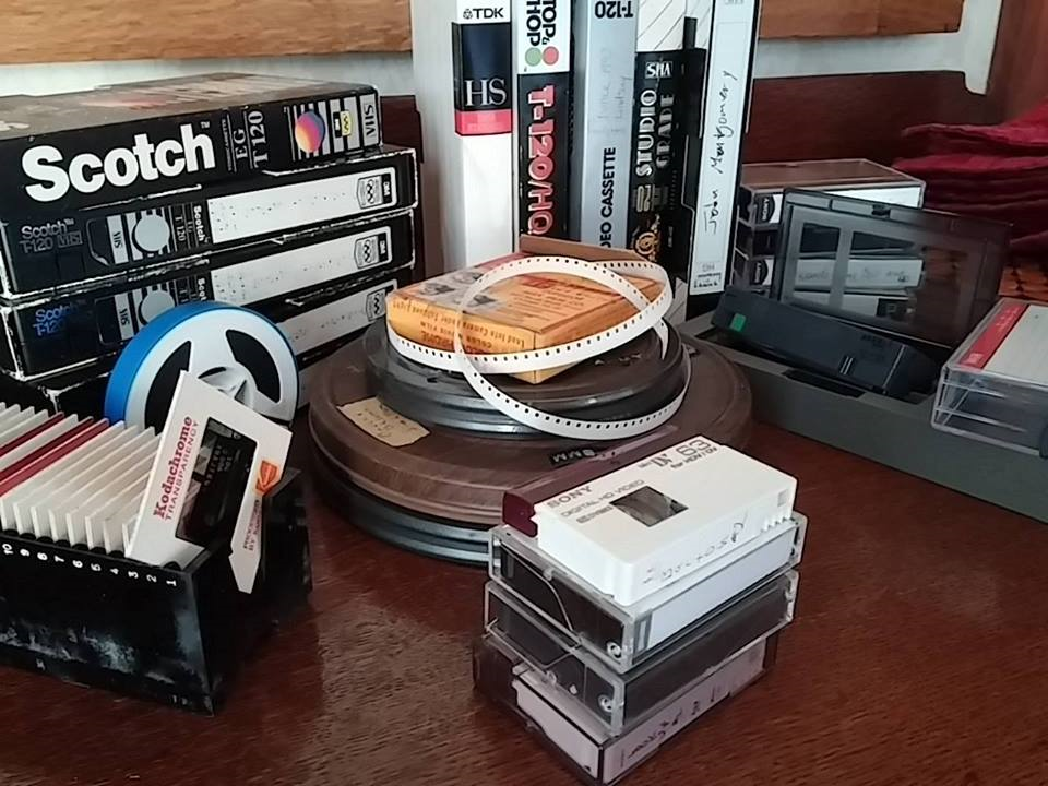 8mm film reels, 16mm film reels, VHS video tapes, 8mm video tapes, MiniDV tapes, 35mm slides 