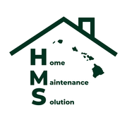 Dark green house logo with Hawaii silhouette and the words Home Maintenance Solution
