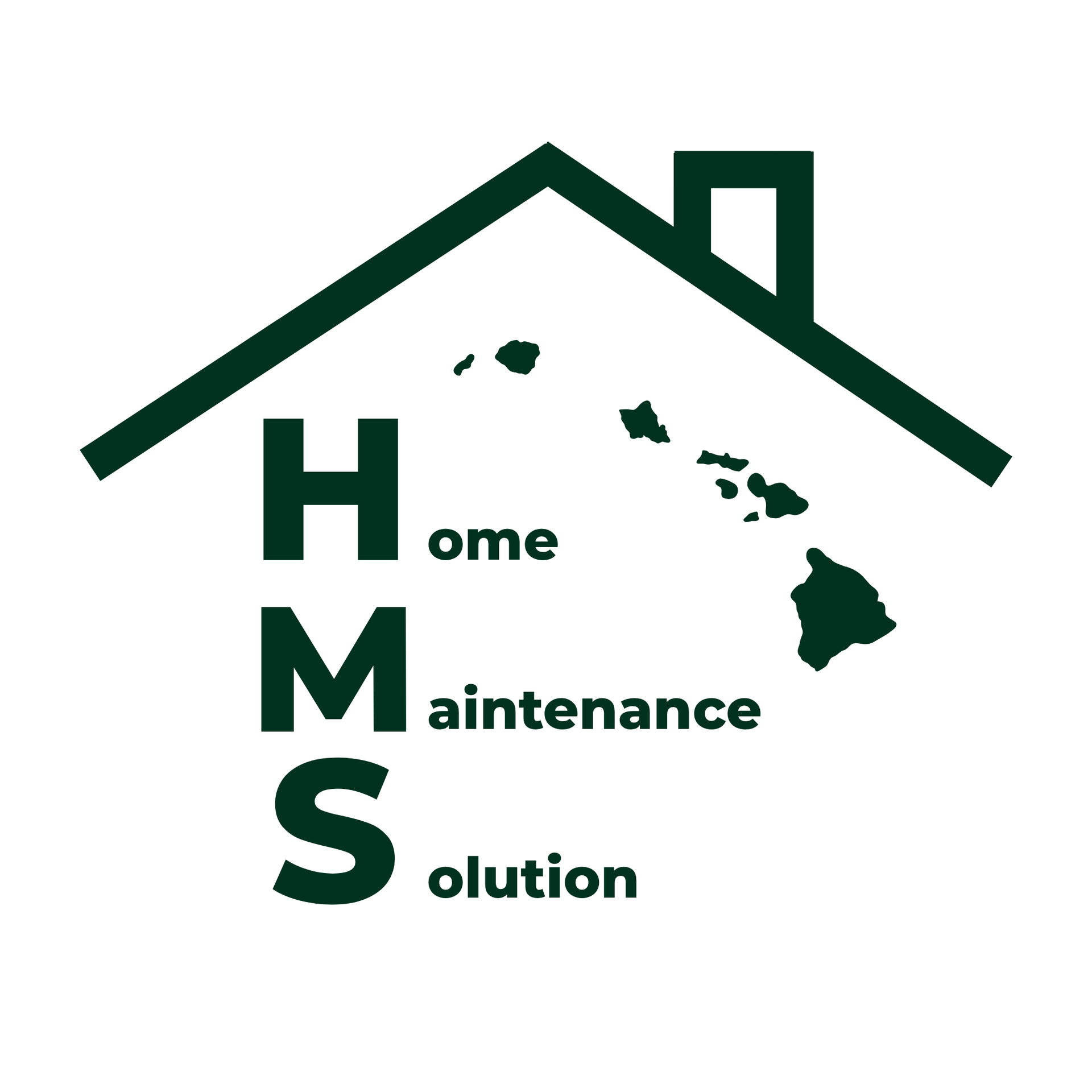 Dark green house logo with Hawaii silhouette and the words Home Maintenance Solution