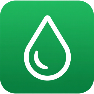 Green app icon with a white water droplet outline