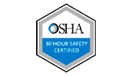 Osha 30 hour safety certified logo on a white background