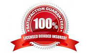 A red satisfaction guaranteed licensed bonded insured seal with a red ribbon.