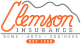 Clemson Insurance logo in orange, gray, and white with “Home Auto Business” and “Est. 1958” text