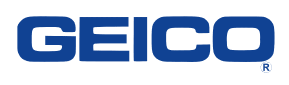 GEICO logo in blue with rounded edges, featuring the brand name.