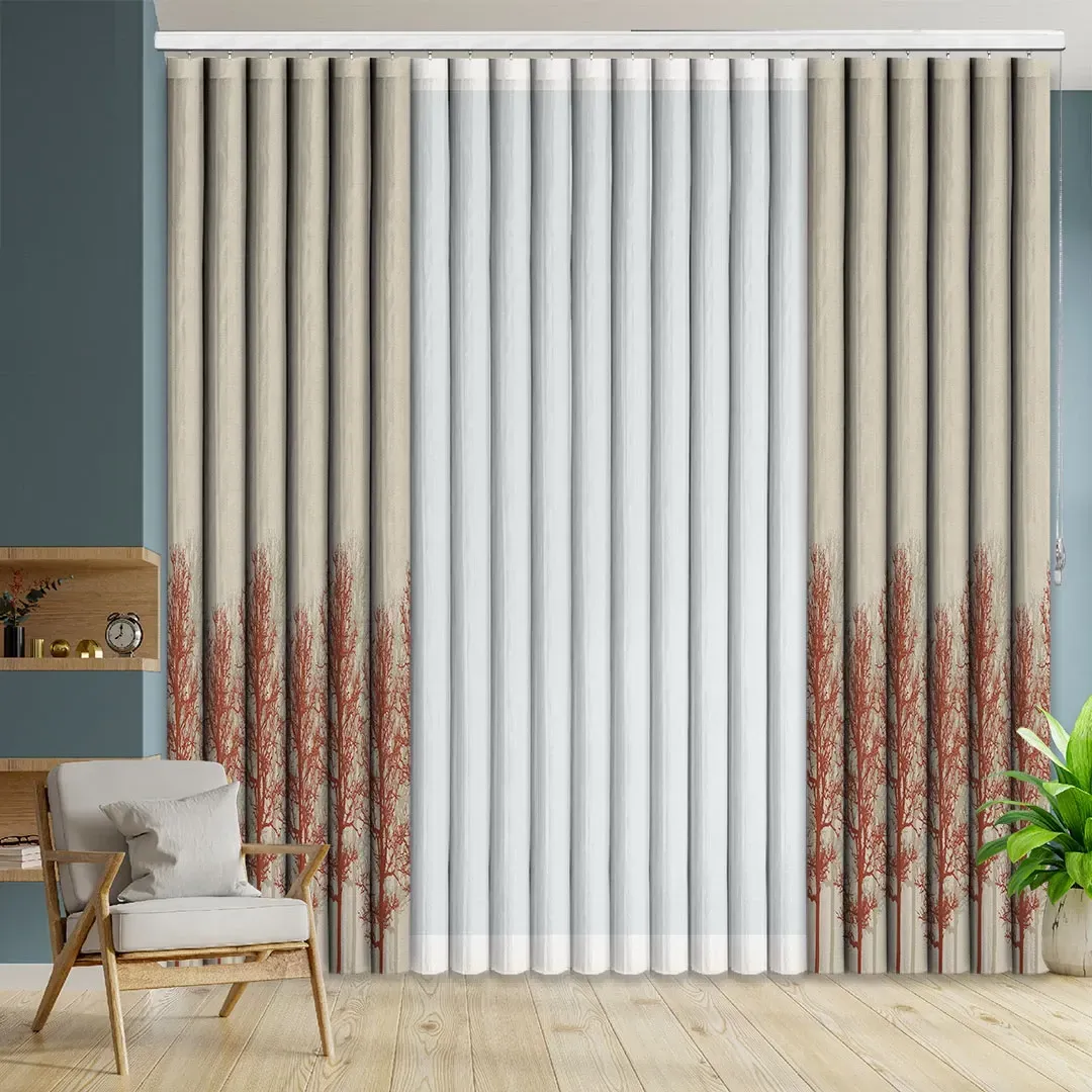 Modern living room with white curtains, a chair, wall shelf, and decorative plants