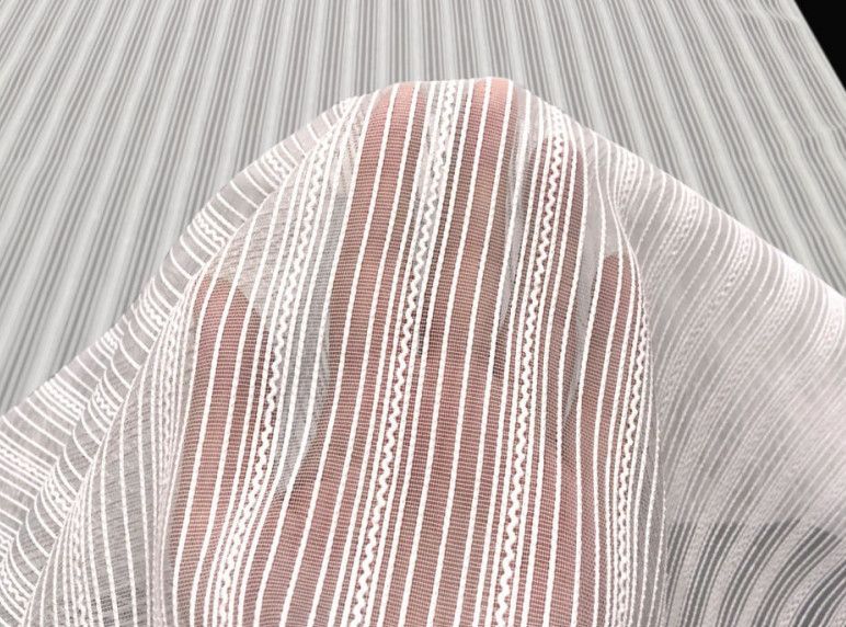 Close-up of a pink and white striped textured fabric draped in soft folds