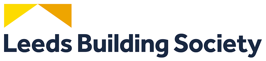 Logo of Leeds Building Society with an abstract yellow and orange design above the text.