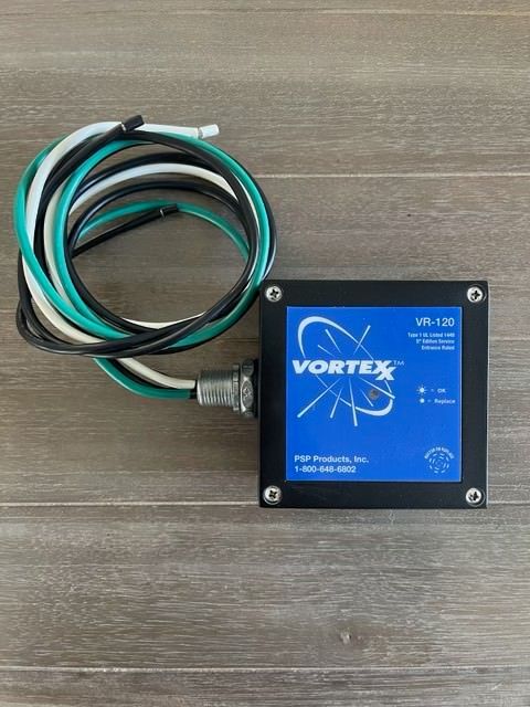 Black square electrical device labeled 
