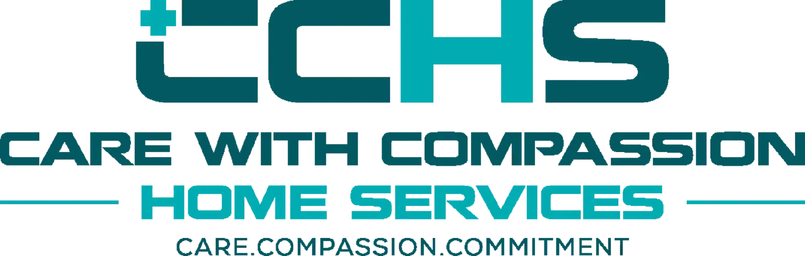 Logo for CCHS (Care With Compassion Home Services) in teal and white, with a plus symbol.