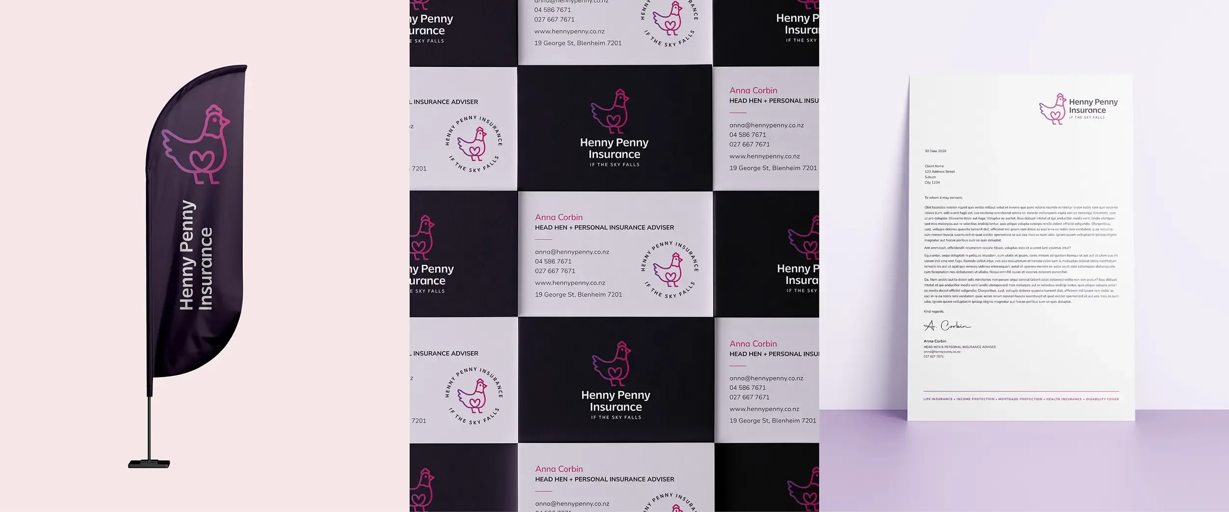 Henny Penny Insurance branding by Vanilla Hayes Ltd in Blenheim, New Zealand