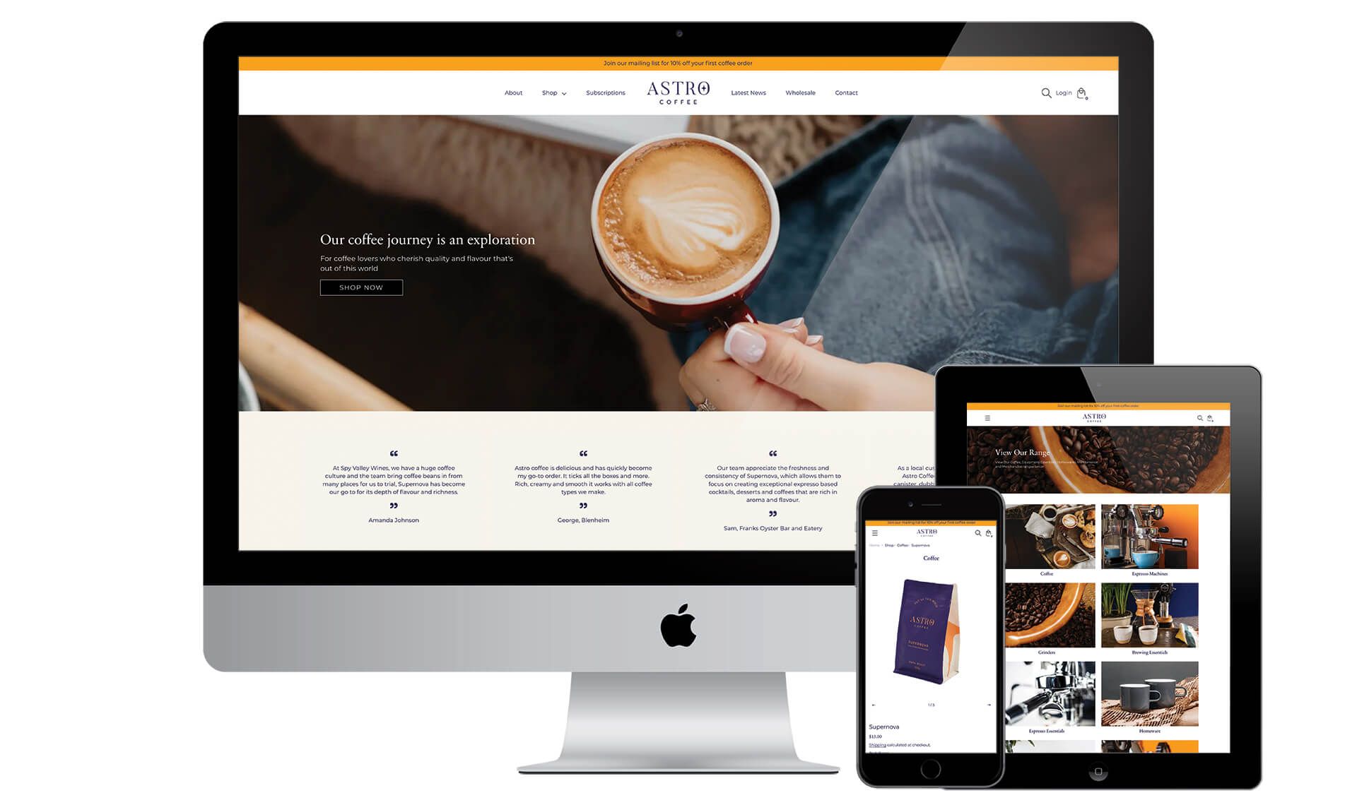 Astro Coffee Roasters website designed by Vanilla Hayes creative graphic design studio in Blenheim, Marlborough, New Zealand