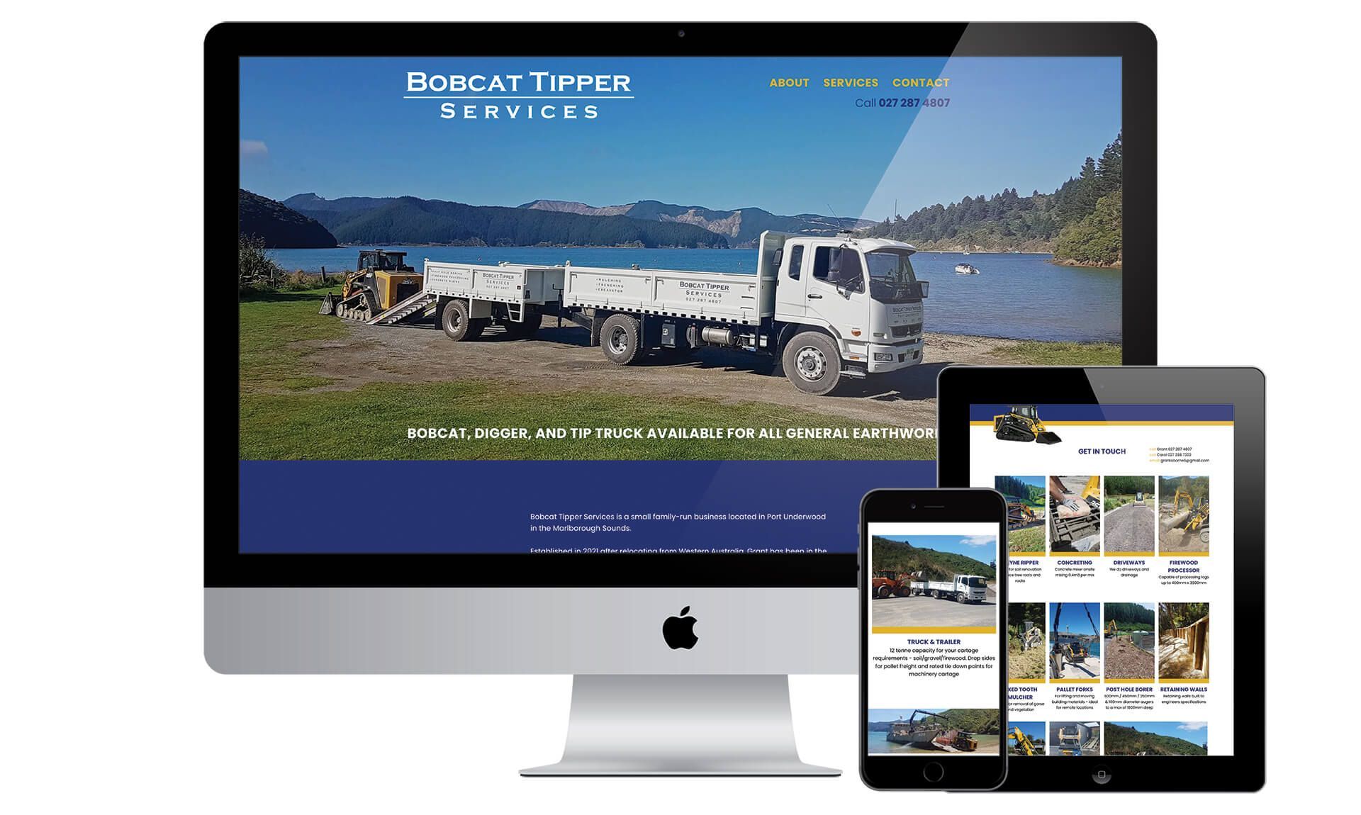 Bobcat Tipper Services website designed by Vanilla Hayes creative graphic design studio in Blenheim, Marlborough, New Zealand