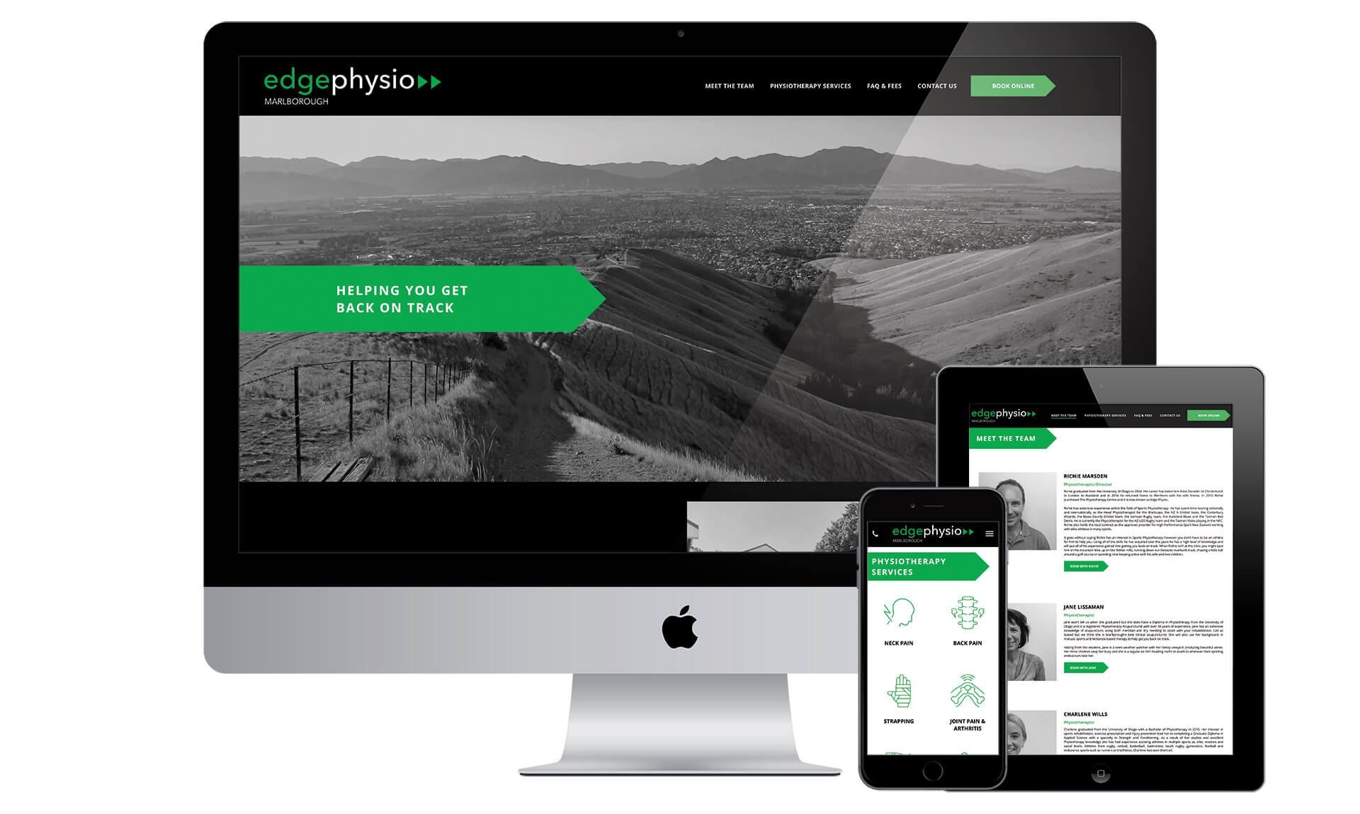 Edge Physio website designed by Vanilla Hayes creative graphic design studio in Blenheim, Marlborough, New Zealand
