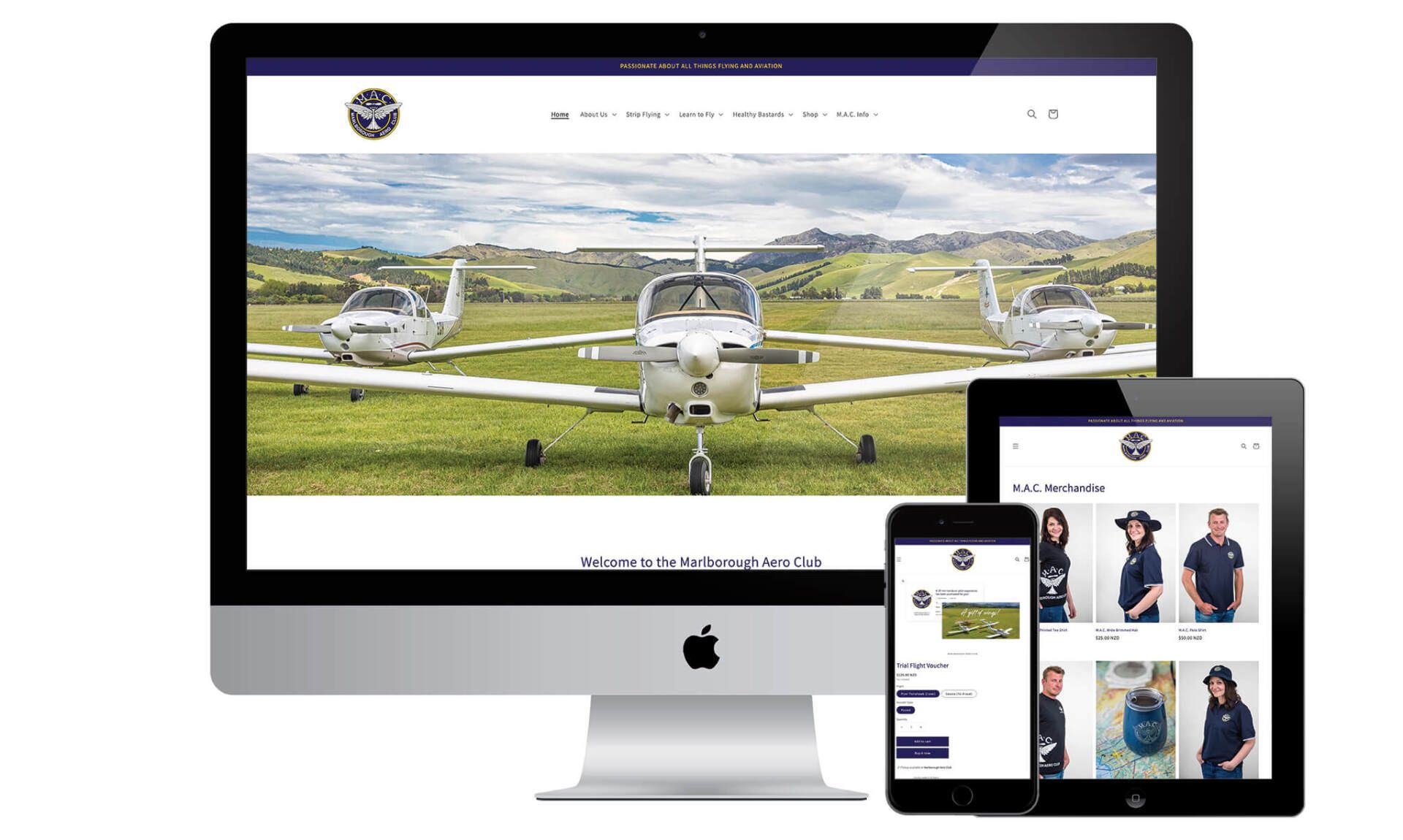Marlborough Aero Club website designed by Vanilla Hayes creative graphic design studio in Blenheim, Marlborough, New Zealand