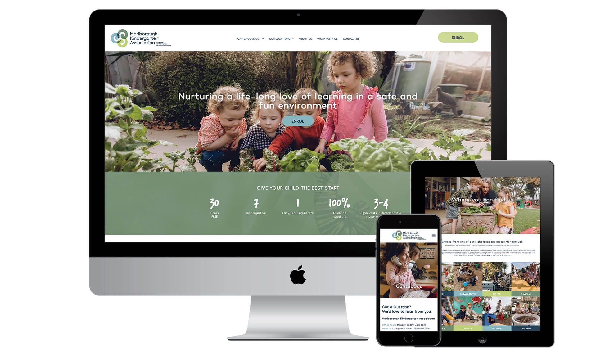 Marlborough Kindergarten Association website designed by Vanilla Hayes creative graphic design studio in Blenheim, Marlborough, New Zealand