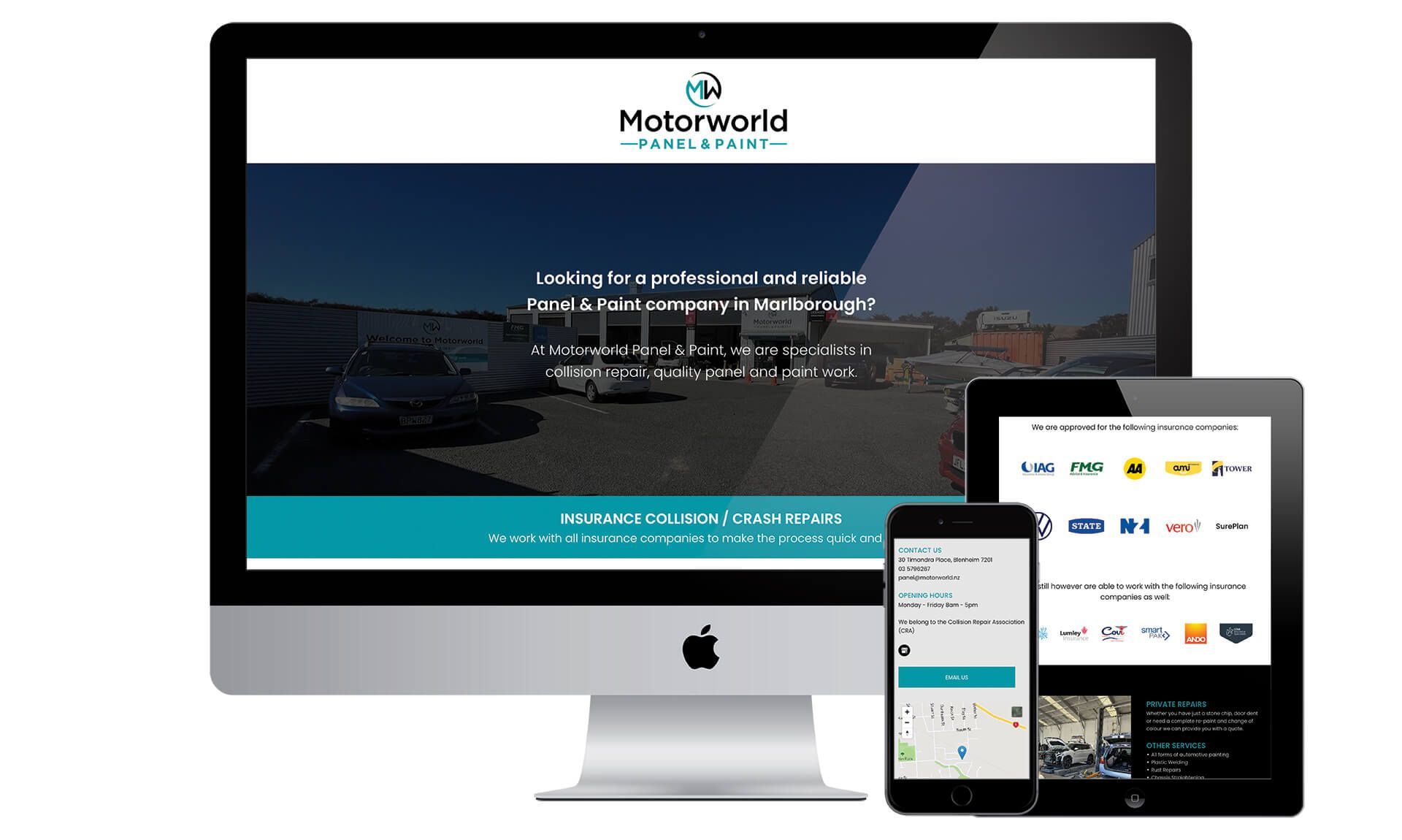 Motorworld Panel & Paint website designed by Vanilla Hayes creative graphic design studio in Blenheim, Marlborough, New Zealand