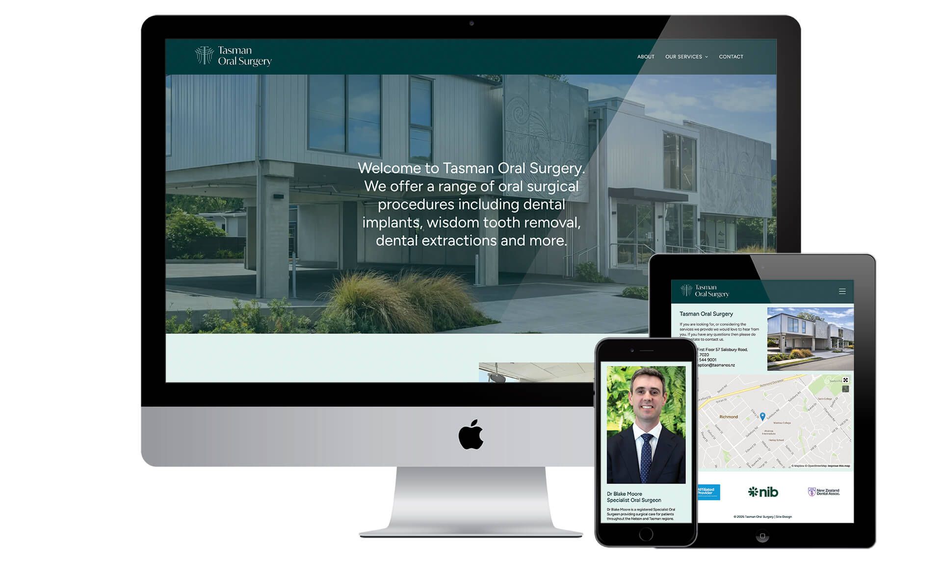 Tasman Oral Surgery website designed by Vanilla Hayes creative graphic design studio in Blenheim, Marlborough, New Zealand