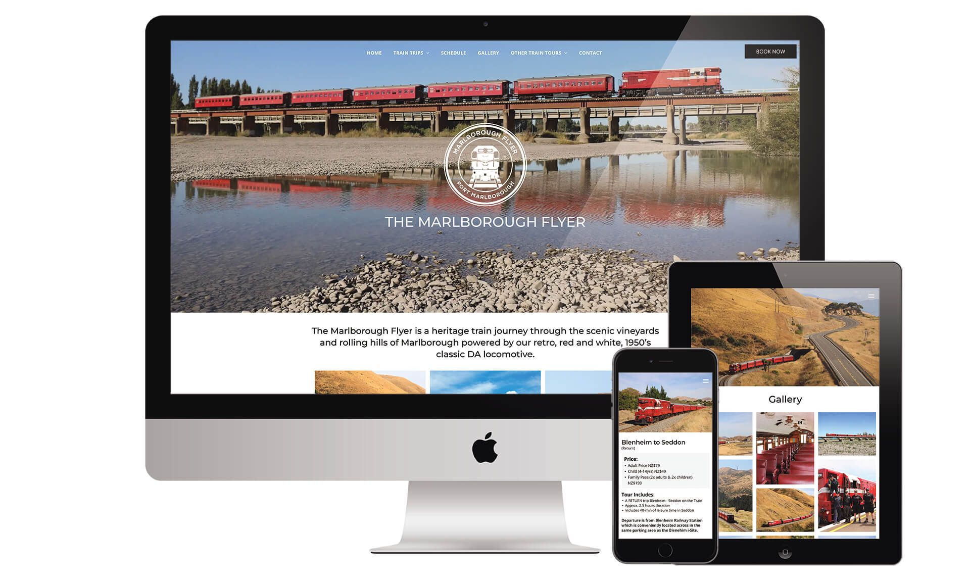 The Marlborough Flyer website designed by Vanilla Hayes creative graphic design studio in Blenheim, Marlborough, New Zealand